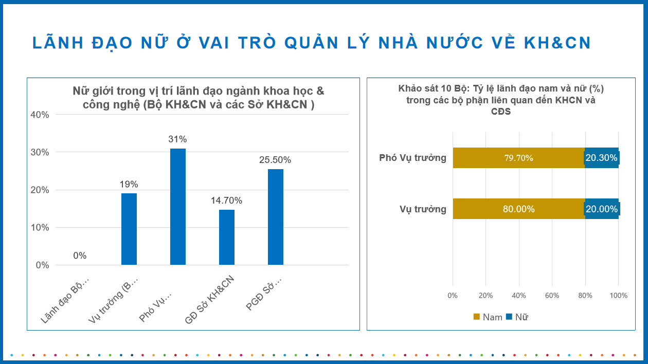 Nguồn: Nghiên cứu “Nâng cao vị thế của phụ nữ trong lãnh đạo, quản lý nhà nước về khoa học công nghệ, đổi mới sáng tạo và chuyển đổi số trong khu vực công ở Việt Nam”