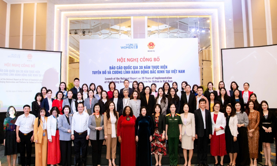 Hội nghị công bố Báo cáo quốc gia về 30 năm thực hiện Tuyên bố và Cương lĩnh Hành động Bắc Kinh tại Việt Nam. Ảnh: UN Women tại Việt Nam