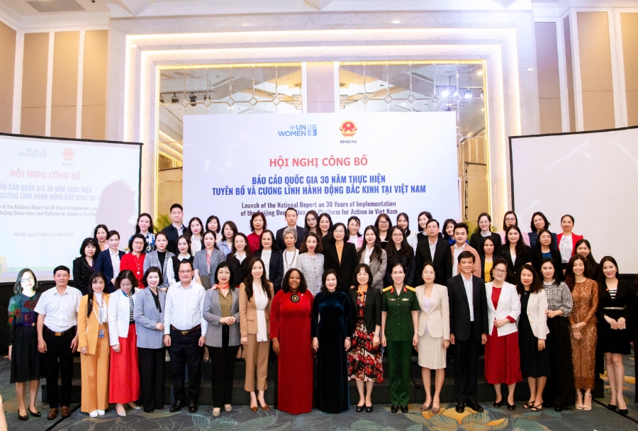 Hội nghị công bố Báo cáo quốc gia về 30 năm thực hiện Tuyên bố và Cương lĩnh Hành động Bắc Kinh tại Việt Nam. Ảnh: UN Women tại Việt Nam