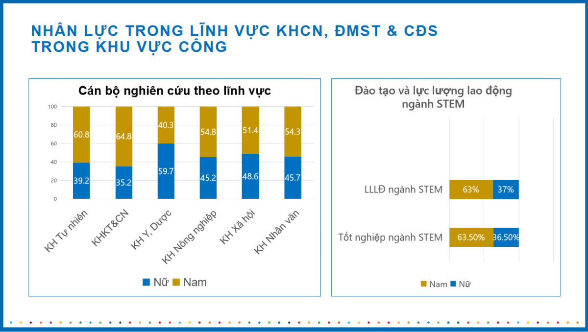 Nguồn: Nghiên cứu “Nâng cao vị thế của phụ nữ trong lãnh đạo, quản lý nhà nước về khoa học công nghệ, đổi mới sáng tạo và chuyển đổi số trong khu vực công ở Việt Nam”