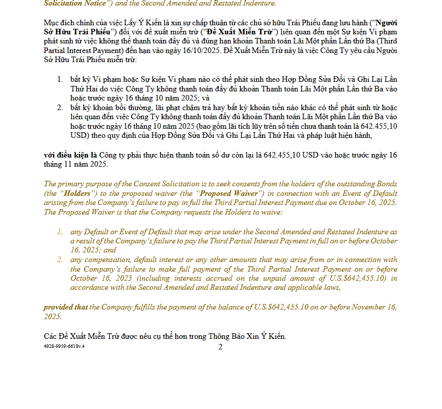 Novaland được chấp thuận miễn trừ vi phạm lô trái phiếu 335 triệu USD - Ảnh 1