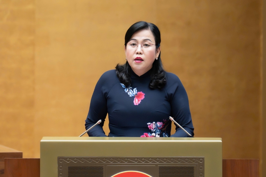 Chủ nhiệm Ủy ban Khoa học, Công nghệ và Môi trường Nguyễn Thanh Hải trình bày báo cáo thẩm tra dự thảo luật. Ảnh: Media Quốc hội.