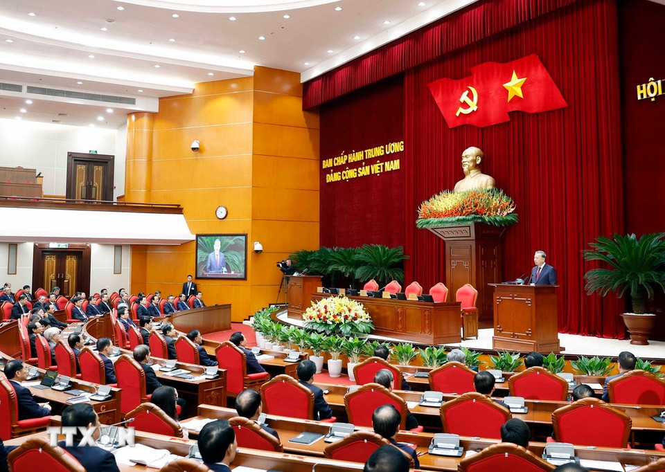 Bế mạc Hội nghị lần thứ 14 Ban Chấp hành Trung ương Đảng khóa XIII. Ảnh: TTXVN