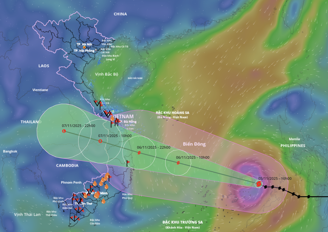 Đường đi và vị trí dự báo đổ bộ của bão Kalmaegi - Nguồn: Hệ thống giám sát thiên tai Việt Nam