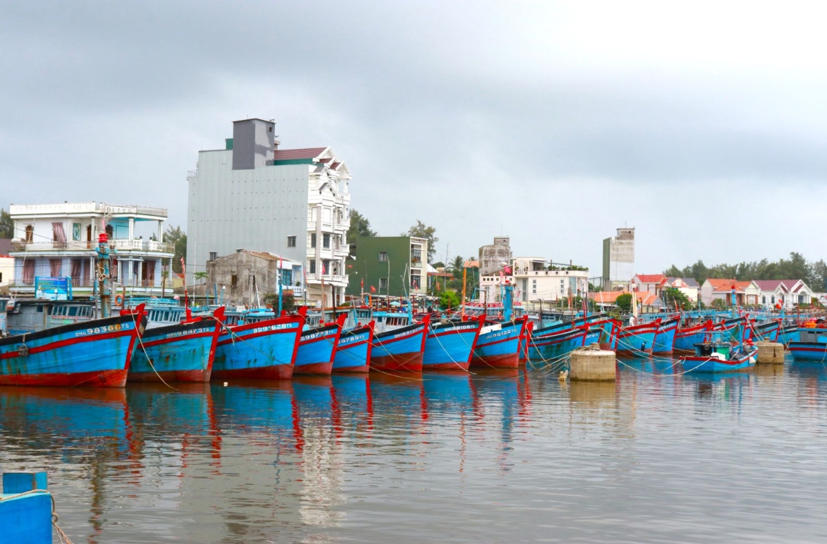 Tàu cá Quảng Ngãi neo đậu tránh bão tại Cảng Mỹ Á, phường Trà Câu