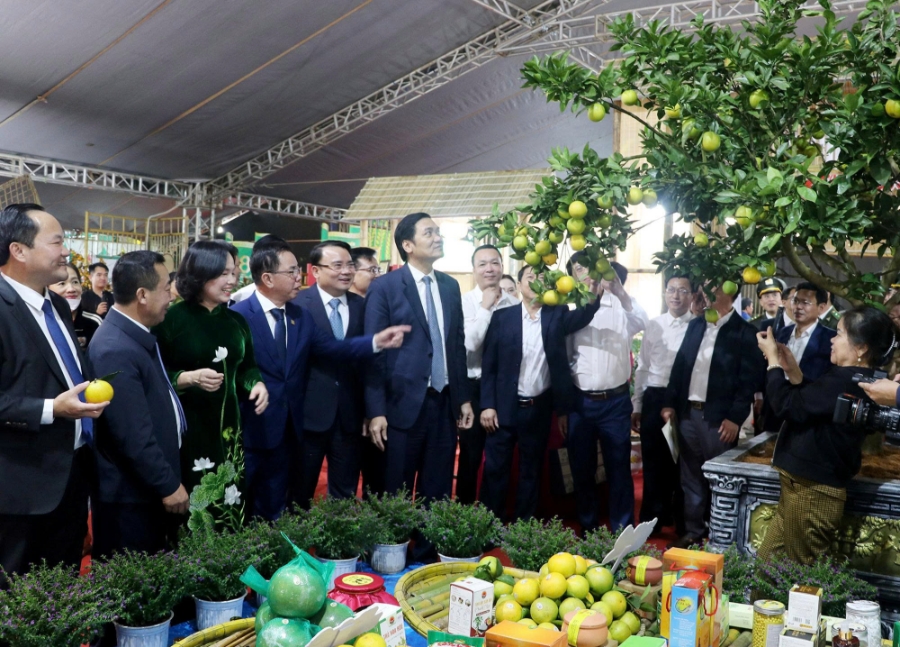 Các đại biểu tham quan các gian hàng tại hội chợ.