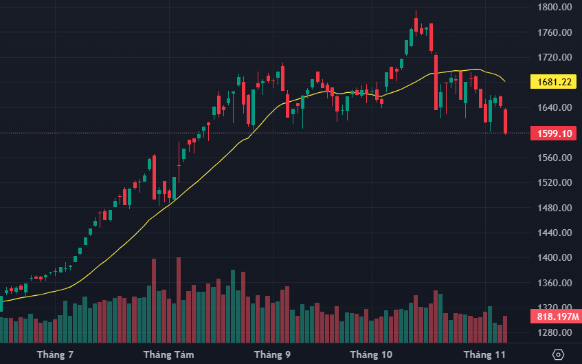VN-Index đã có phiên đóng cửa dưới mốc 1600 điểm.