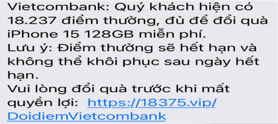 Phát tán tin nhắn giả mạo ngân hàng để lừa đảo người dùng.