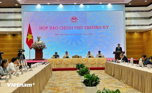 Toàn cảnh họp báo Chính phủ thường kỳ tháng 10. Ảnh: Mai Mai