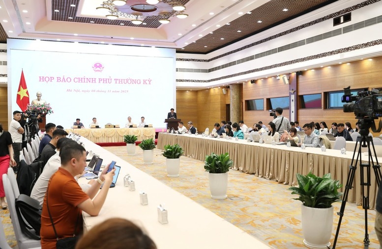 Toàn cảnh họp báo Chính phủ thường kỳ tháng 10/2025 - Ảnh: VGP