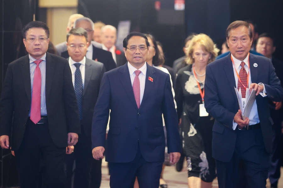 Thủ tướng Phạm Minh Chính đến dự Diễn đàn Doanh nghiệp Việt Nam thường niên năm 2025 - Ảnh: VGP.