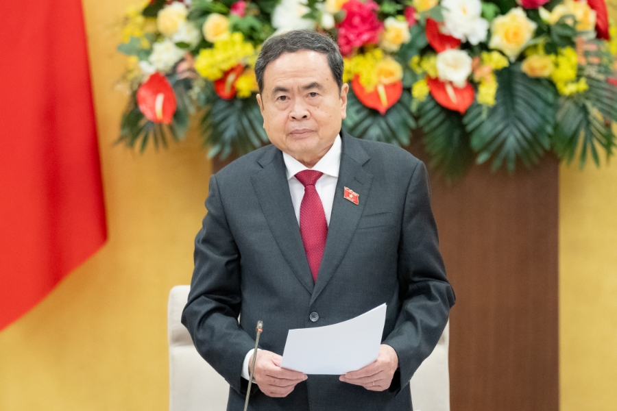 Chủ tịch Quốc hội Trần Thanh Mẫn, Chủ tịch Hội đồng Bầu cử quốc gia phát biểu chỉ đạo tại phiên họp. Ảnh: Quốc hội.