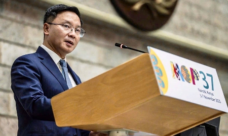 Ông Lê Ngọc Tuấn, Phó Cục trưởng Cục Biến đổi khí hậu (Bộ Nông nghiệp và Môi trường), Trưởng đoàn Việt Nam, phát biểu tại phiên cấp cao Cuộc họp lần thứ 37 các Bên tham gia Nghị định thư Montreal về các chất làm suy giảm tầng ozone.