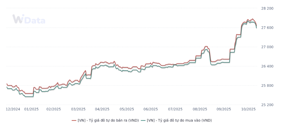 Diễn biến tỷ giá tự do từ đầu năm 2025 đến nay (Nguồn: WiGroup)