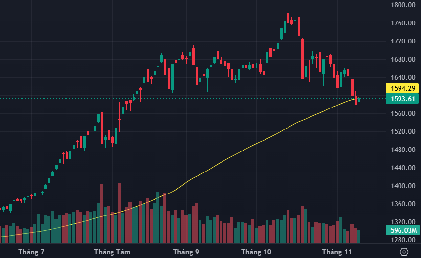 VN-Index đang nỗ lực kiểm định lại ngưỡng 1600 điểm.