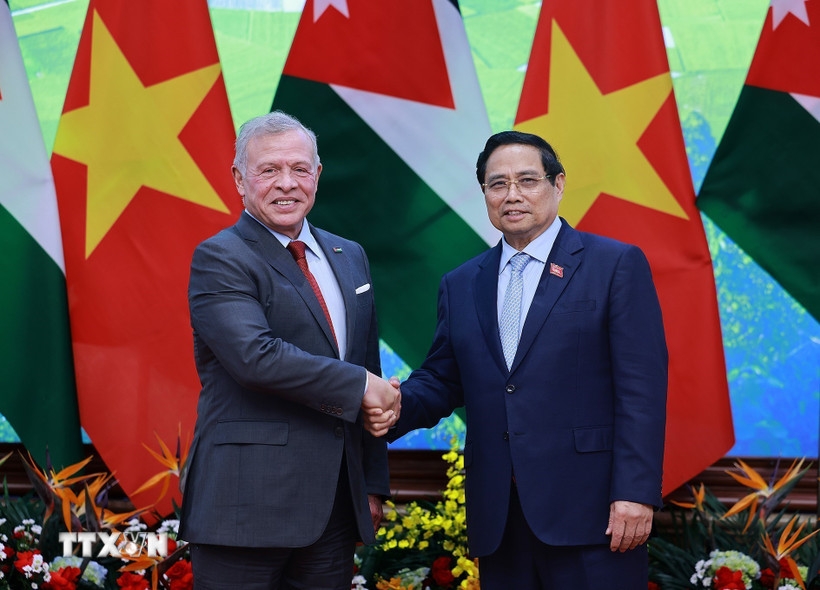 Thủ tướng Phạm Minh Chính hội kiến Quốc vương Jordan Abdullah II bin Al Hussein. Ảnh: TTXVN.