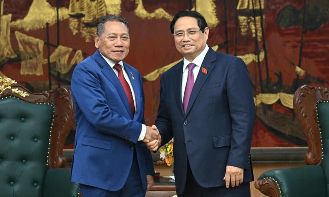 Thủ tướng Chính phủ Phạm Minh Chính tiếp Bộ trưởng Ngoại giao và Ngoại thương Quần đảo Solomon Peter Shanel Agovaka. Ảnh: VGP.