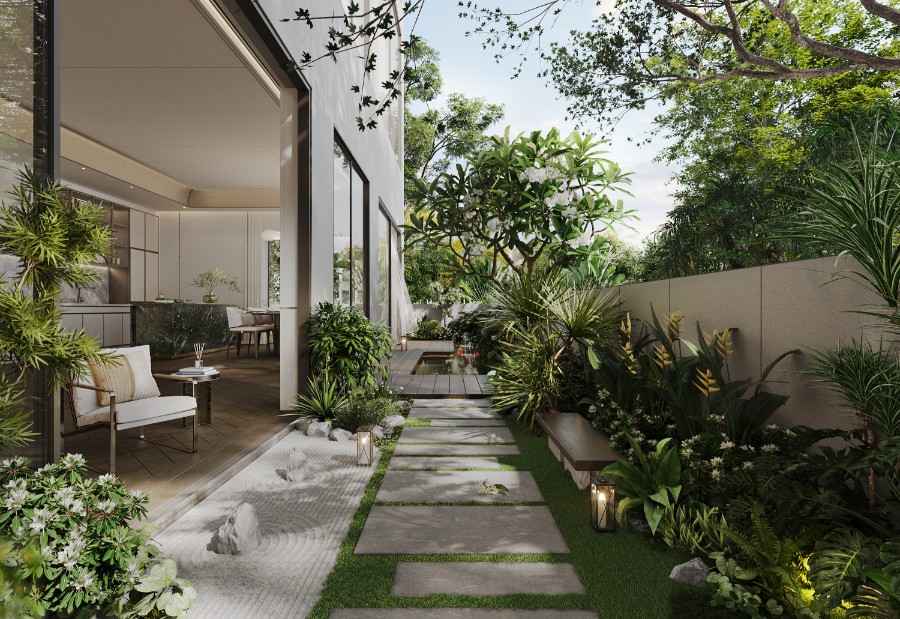 Mảnh vườn xanh bên nhà tạo nên không gian sống hòa mình với thiên nhiên tại SOLA.