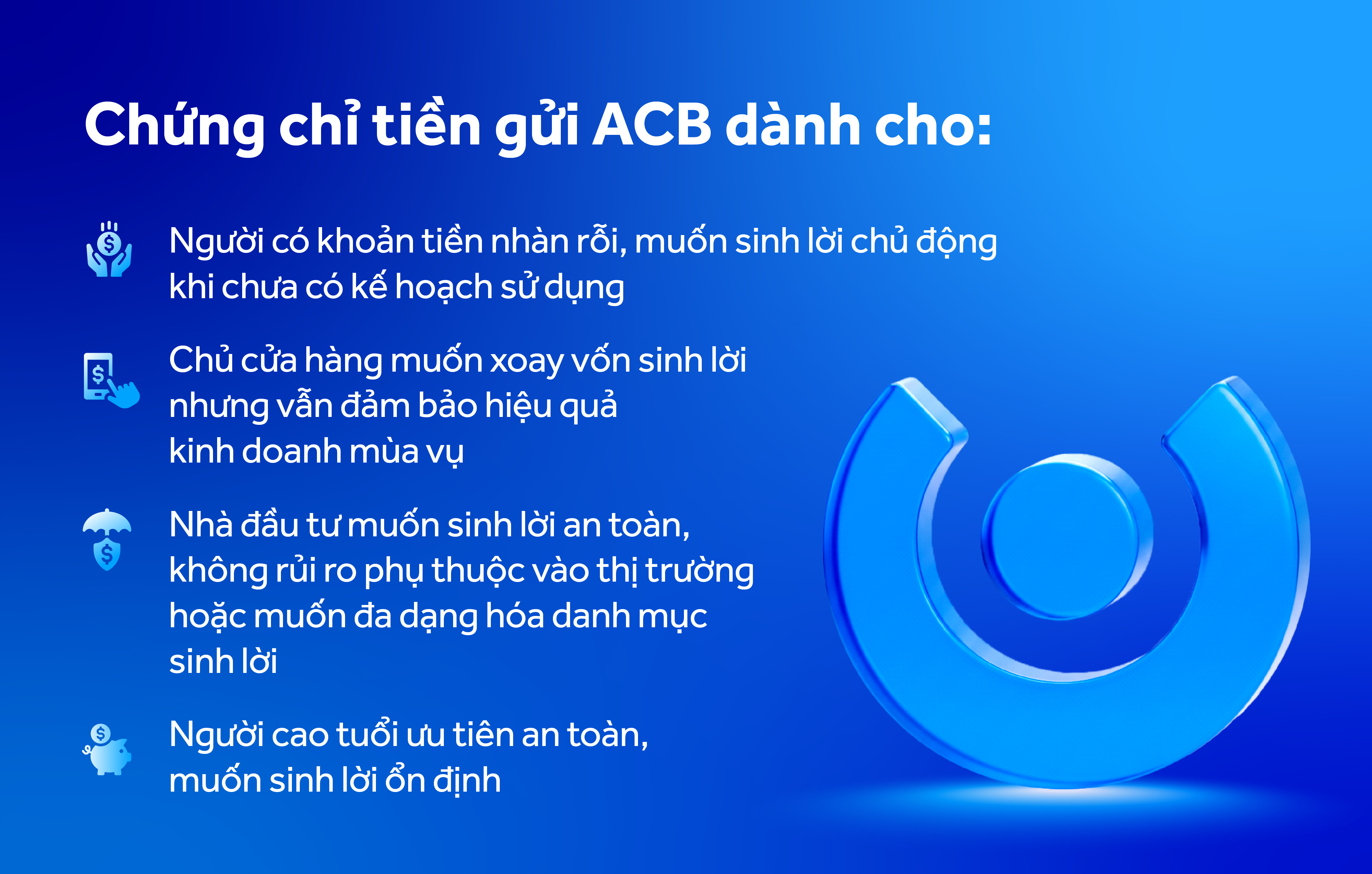 Chứng chỉ tiền gửi ACB đáp ứng đa dạng nhu cầu tài chính.