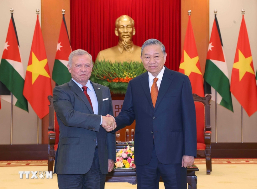 Tổng Bí thư Tô Lâm tiếp Quốc vương Jordan Abdullah II bin Al Hussein. Ảnh: TTXVN.