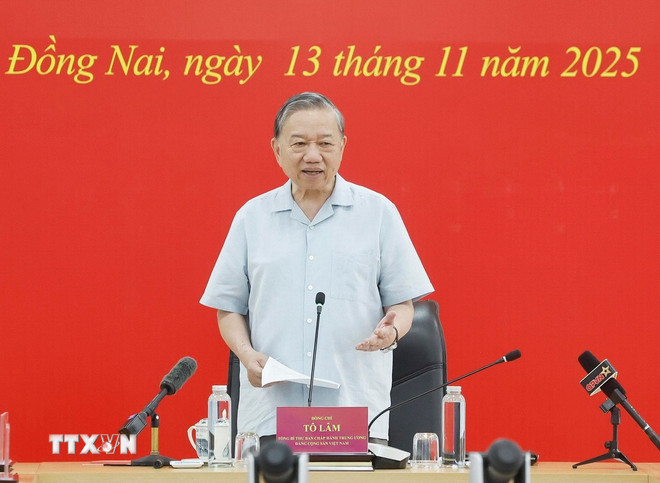 Tổng Bí thư Tô Lâm phát biểu tại cuộc làm việc. Ảnh: TTXVN.