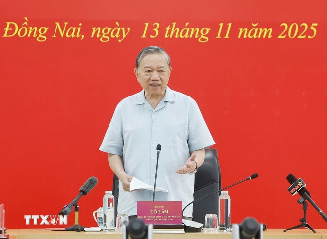 Tổng Bí thư Tô Lâm phát biểu tại cuộc làm việc. Ảnh: TTXVN.