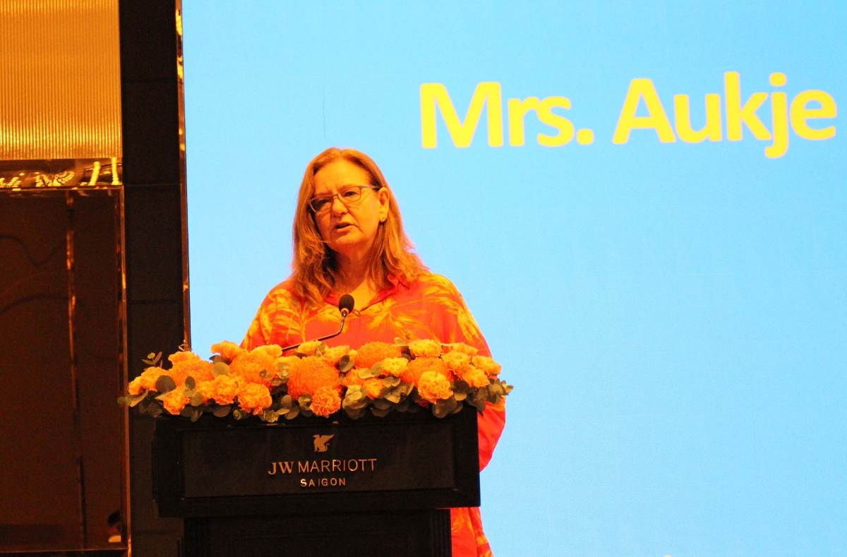 Bà&nbsp;Aukje&nbsp;de Vries, Bộ trưởng Ngoại thương và Phát triển Hà Lan phát biểu tại hội thảo - Ảnh: Cổng thông tin điện tử TP. Hồ Chí Minh.