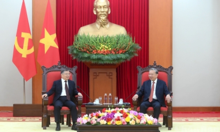 Tổng Bí thư Tô Lâm tiếp Trưởng Ban Tuyên truyền Trung ương Đảng Cộng sản Trung Quốc