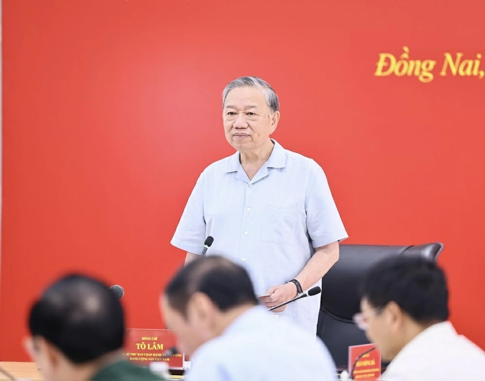 Tổng Bí thư Tô Lâm phát biểu tại buổi làm việc. Ảnh: Báo Đồng Nai.