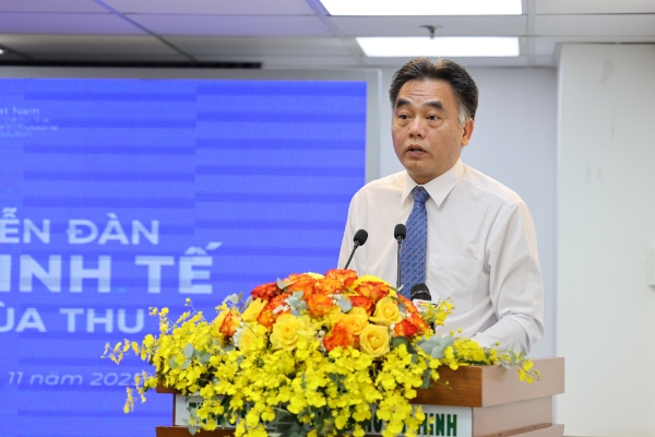 Trưởng Ban tổ chức Diễn đàn kinh tế mùa Thu 2025, Phó Chủ tịch UBND TP. Hồ Chí Minh Nguyễn Lộc Hà, phát biểu tại buổi họp báo.