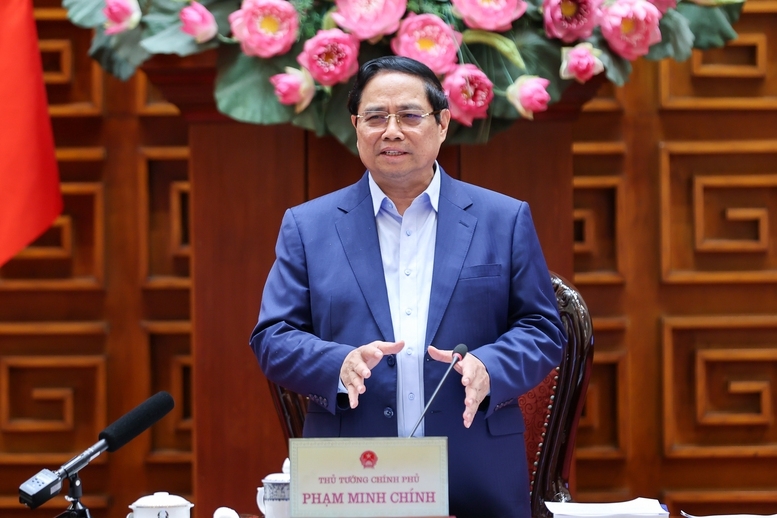 Thủ tướng Chính phủ Phạm Minh Chính chủ trì cuộc họp của Thường trực Chính phủ xem xét Đồ án quy hoạch trục đại lộ cảnh quan sông Hồng và Khu đô thị thể thao Olympic, Thủ đô Hà Nội - Ảnh: VGP