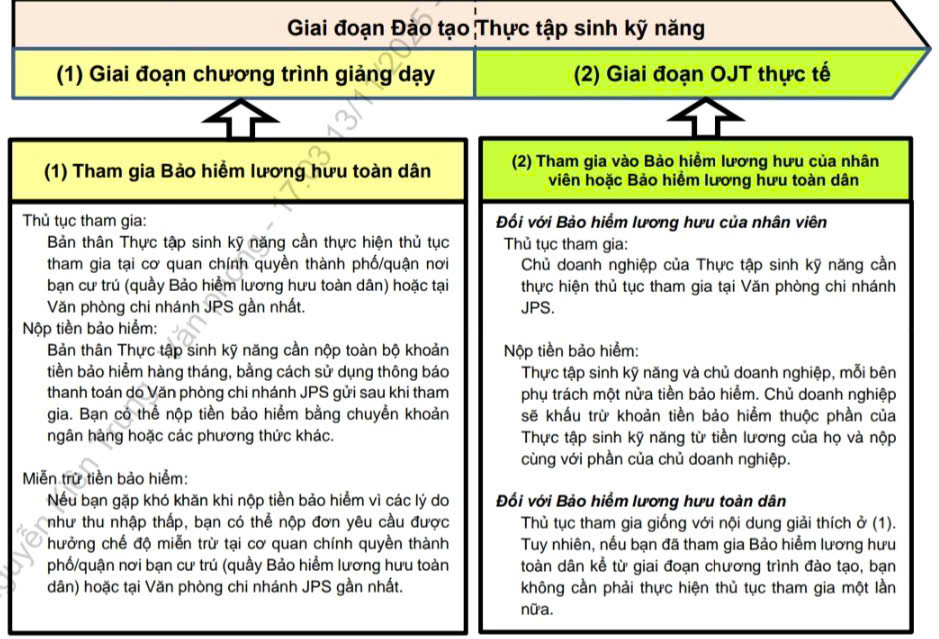 Thủ tục tham gia bảo hiểm lương hưu cho thực tập sinh tại Nhật Bản. Nguồn: Tài liệu hướng dẫn của Cục Hưu trí - Bộ Y tế, Lao động và Phúc lợi Nhật Bản. 