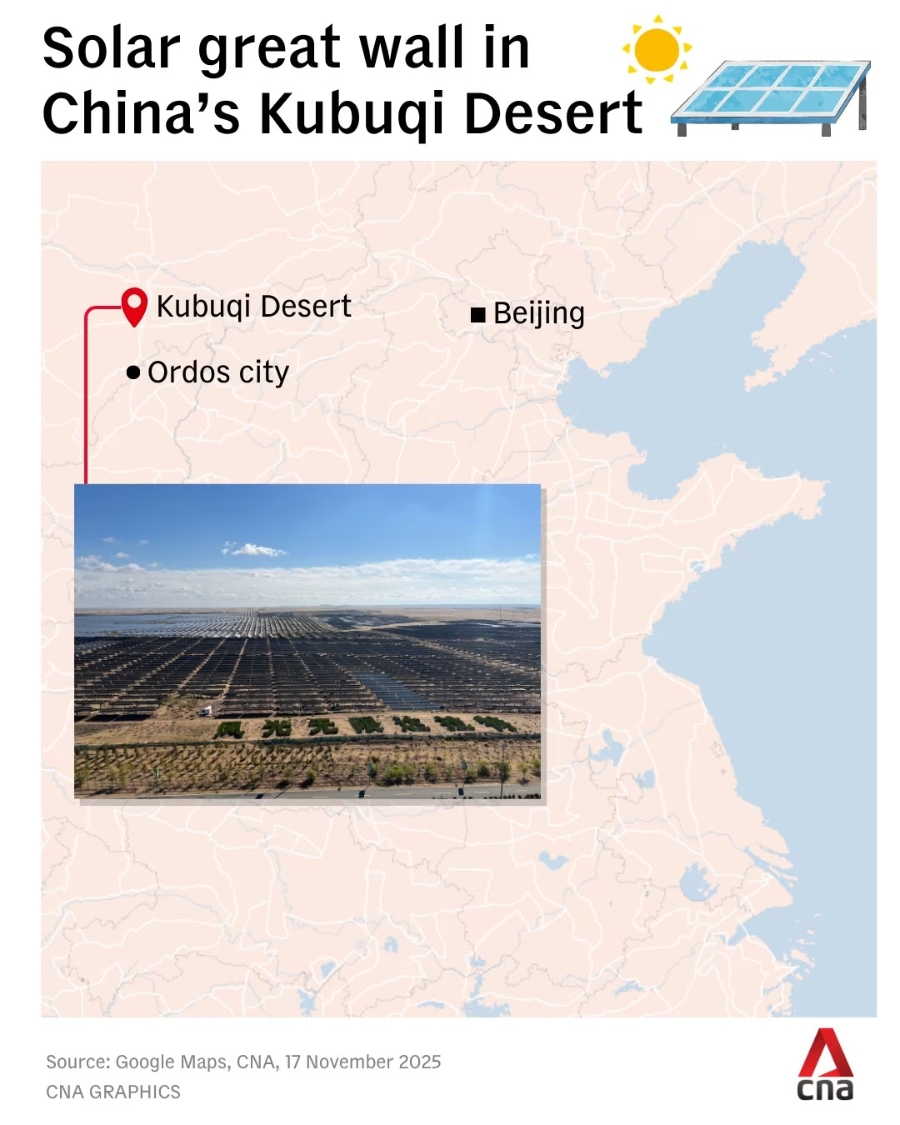 Vạn Lý Trường Thành Mặt Trời tại sa mạc Kubuqi. (Nguồn: Google Map CAN Graphics)