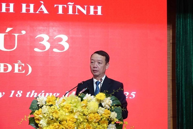Ông Phan Thiên Định tân Chủ tịch tỉnh Hà Tĩnh phát biểu nhận nhiệm vụ