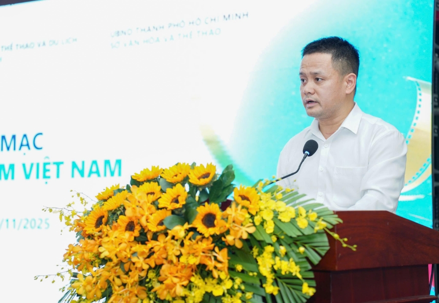 Ông Đặng Trần Cường, Cục trưởng Cục Điện ảnh, phát biểu tại buổi họp.