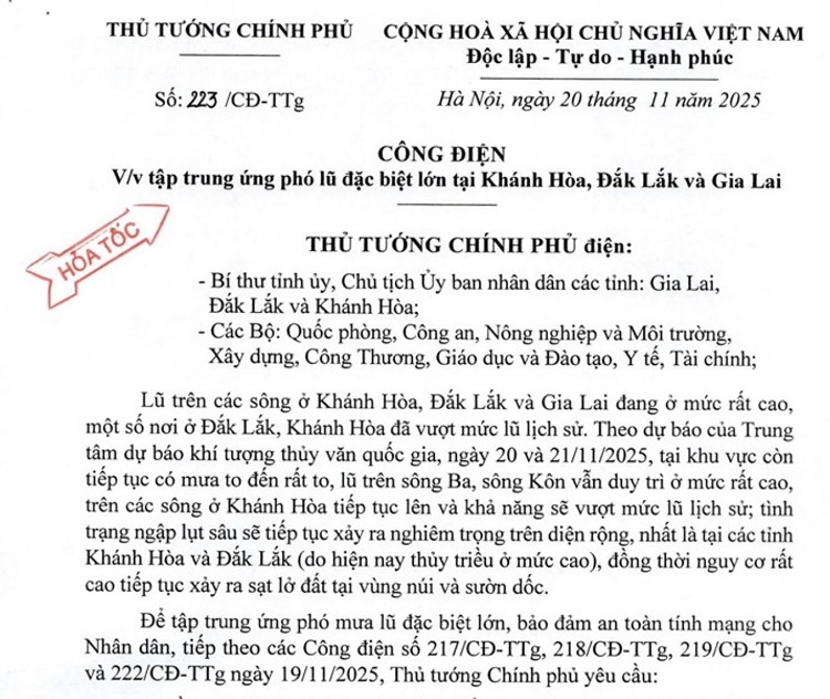 Công điện của Thủ tướng Chính phủ.