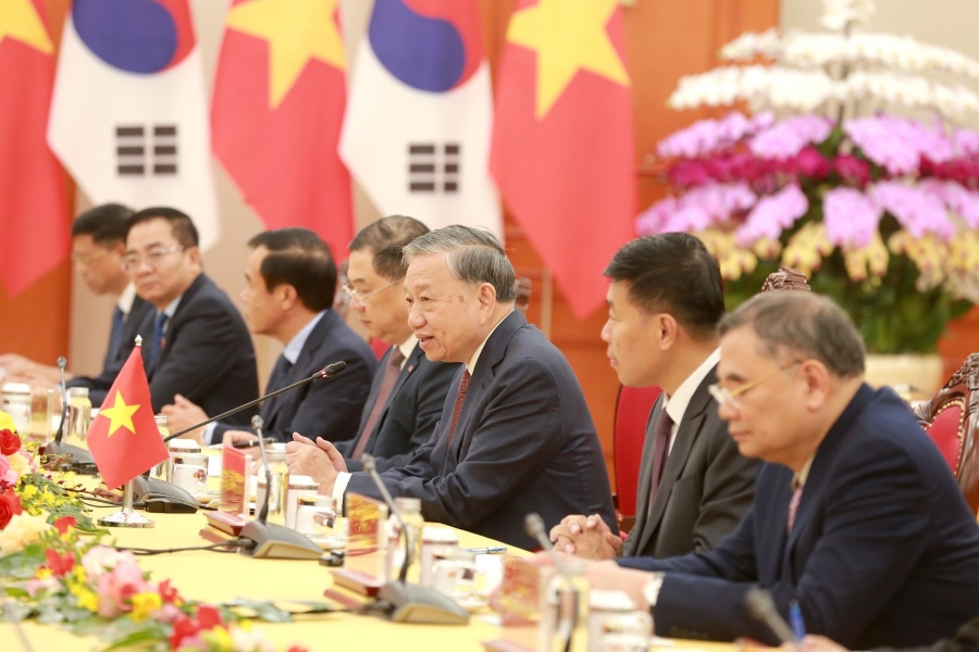 Tổng Bí thư Tô Lâm hội kiến Chủ tịch Quốc hội Hàn Quốc Woo Won Shik. Ảnh: ĐCS