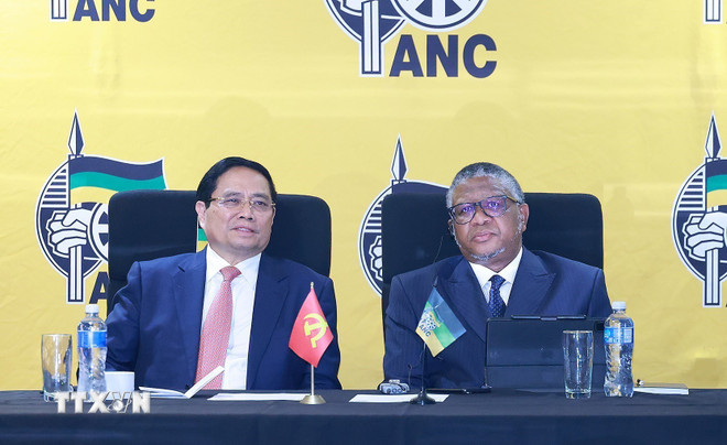 Thủ tướng Chính phủ mong muốn Đảng Cộng sản Việt Nam và Đảng ANC sẽ tiếp tục phối hợp tốt để tạo điều kiện thuận lợi cho quan hệ hợp tác giữa hai nước. Ảnh: TTXVN.