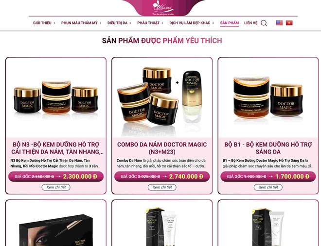 Bộ sản phẩm chủ lực của thẩm mỹ viện Mailisa.