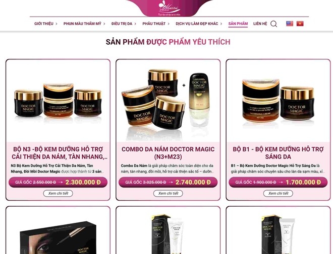 Bộ sản phẩm chủ lực của thẩm mỹ viện Mailisa.