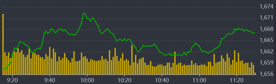 Diễn biến chỉ số VN-Index sáng nay.