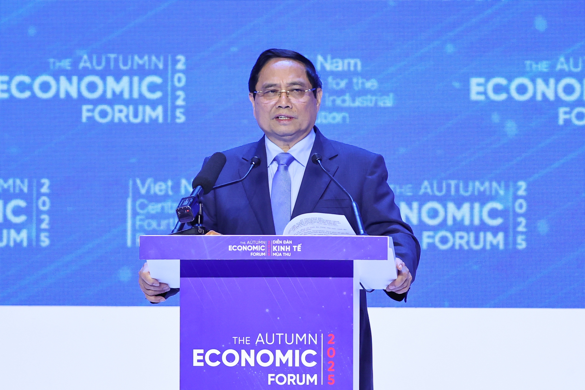 Thủ tướng Chính phủ Phạm Minh Chính phát biểu tổng kết Diễn đàn Kinh tế mùa Thu lần thứ nhất - Ảnh: VGP/Nhật Bắc.