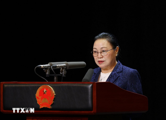 Đại sứ Lào tại Việt Nam Khamphao Ernthavanh phát biểu. Ảnh: TTXVN.