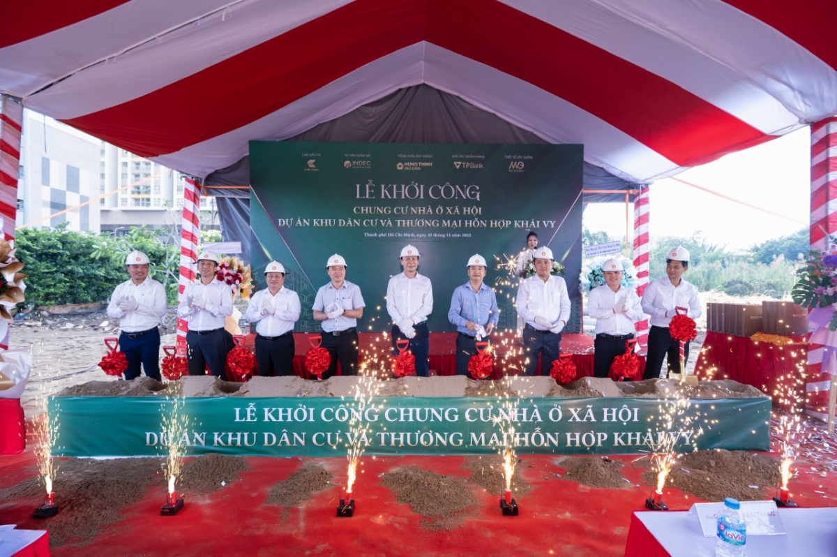 Lễ khởi công dự án chung cư nhà ở xã hội - Khu dân cư và Thương mại hỗn hợp Khải Vy. Ảnh: HTN.