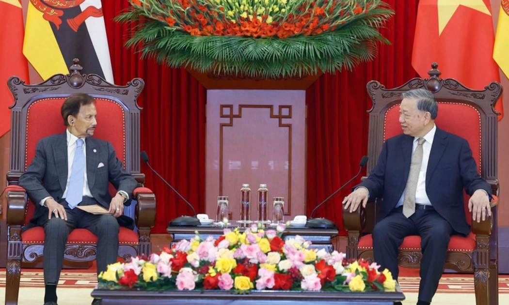 Tổng Bí thư Tô Lâm tiếp Quốc vương Brunei Haji Hassanal Bolkiah. Ảnh: TTXVN.