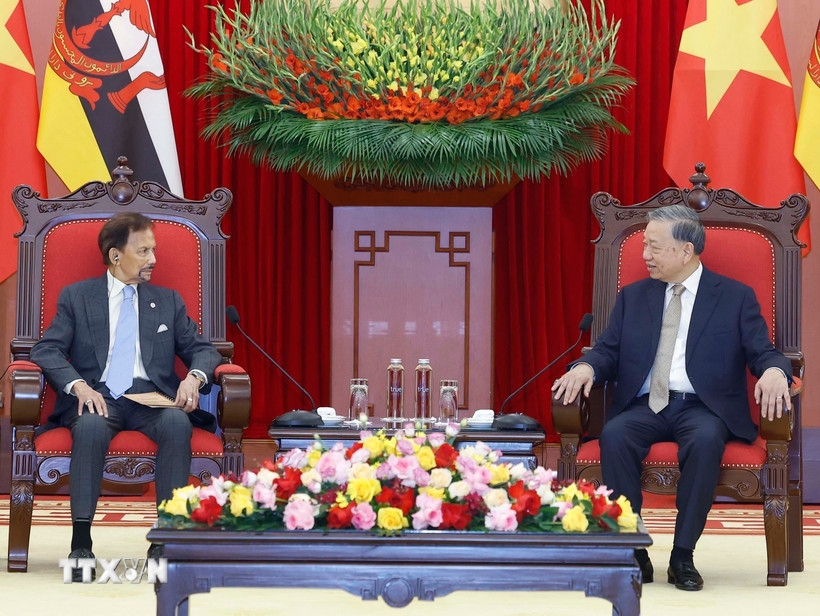 Tổng Bí thư Tô Lâm tiếp Quốc vương Brunei Haji Hassanal Bolkiah. Ảnh: TTXVN.