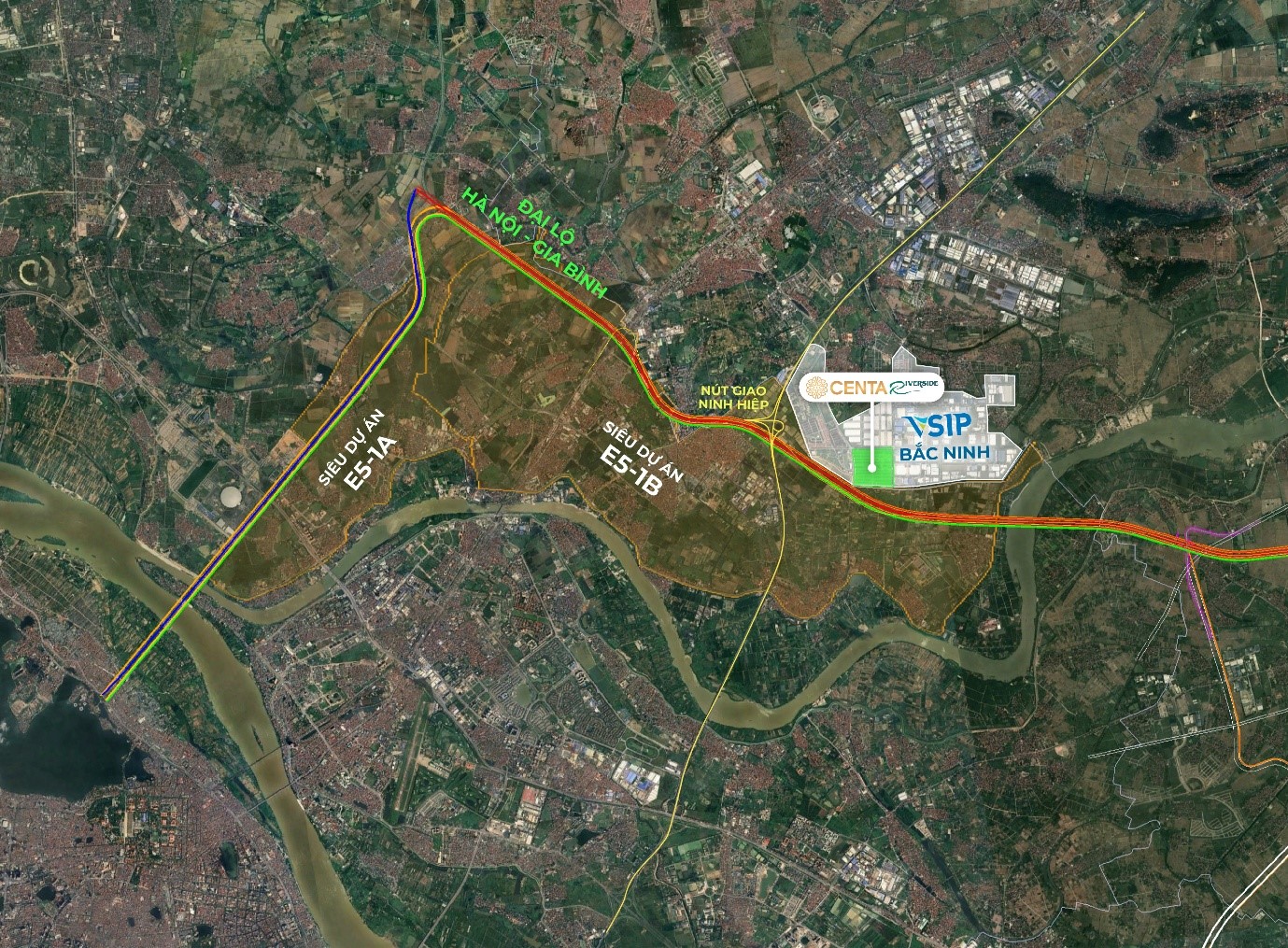 Centa Riverside đối diện “siêu dự án“ E5-1A và E5-1B.