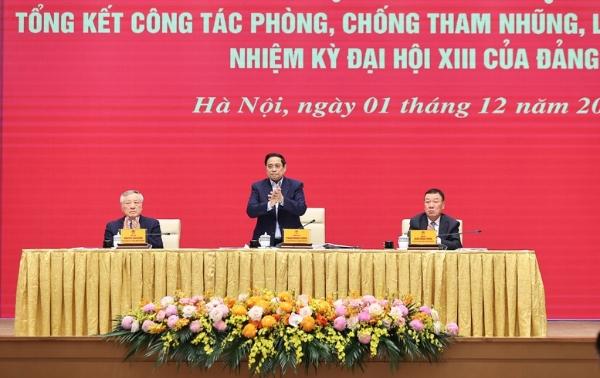 Thủ tướng Chính phủ Phạm Minh Chính chủ trì Hội nghị của Đảng ủy Chính phủ về tổng kết công tác phòng, chống tham nhũng, lãng phí, tiêu cực nhiệm kỳ Đại hội XIII của Đảng - Ảnh: VGP