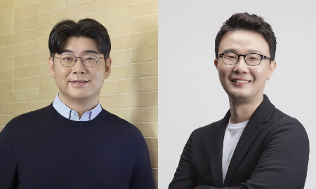 Song Chi-hyung và Kim Hyoung-nyon, hai nhà sáng lập của Dunamu Inc., công ty sở hữu sàn giao dịch tiền ảo Upbit - Ảnh: Bloomberg.