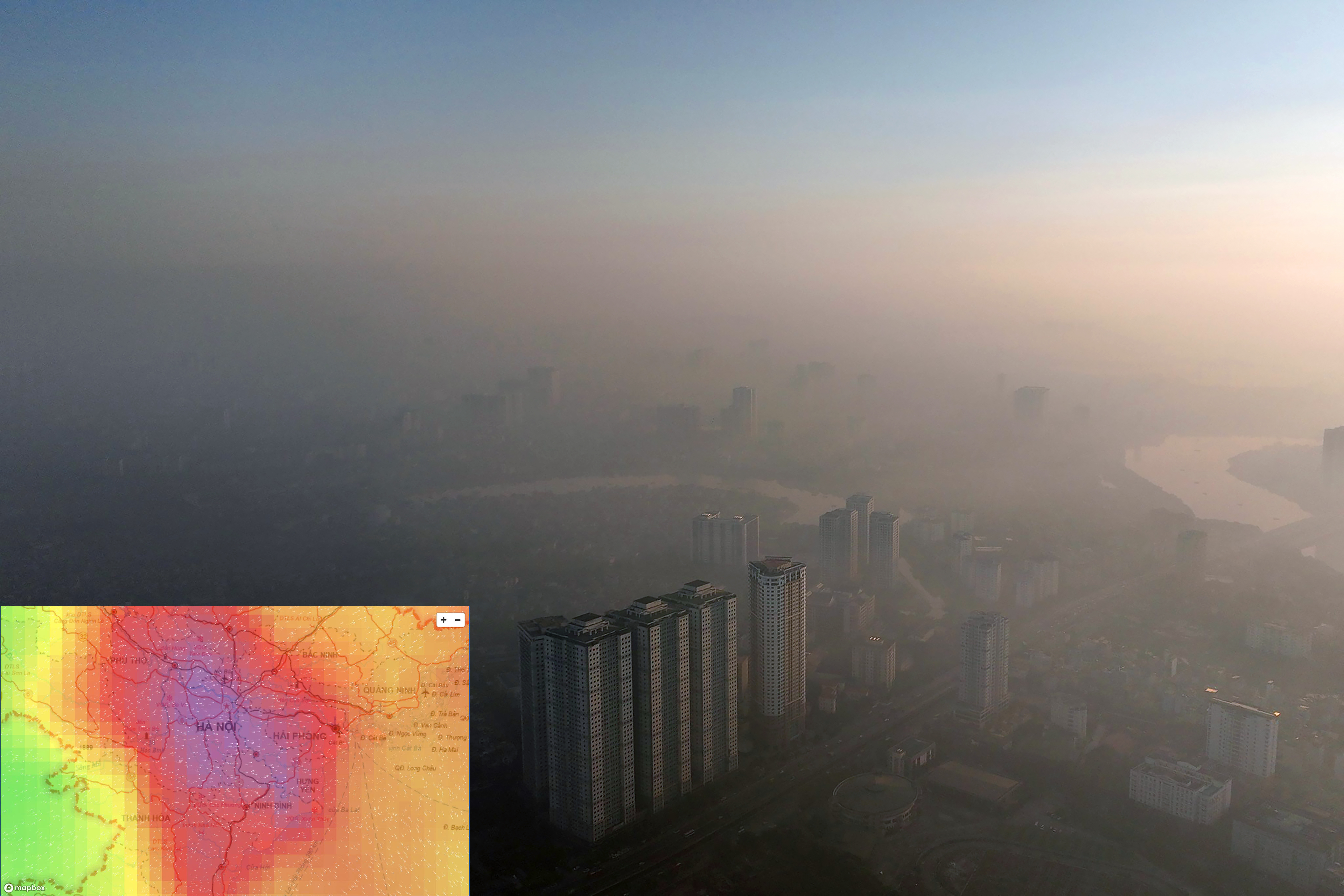 Hệ thống quan trắc của Trung tâm Quan trắc Môi trường miền Bắc ghi nhận chất lượng không khí Thủ đô luôn ở mức báo động đỏ. Ảnh: CEM.